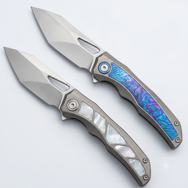 M398 titanium alloy inlaid ice crystal titanium horse/mother-of-pearl EDC folding knife