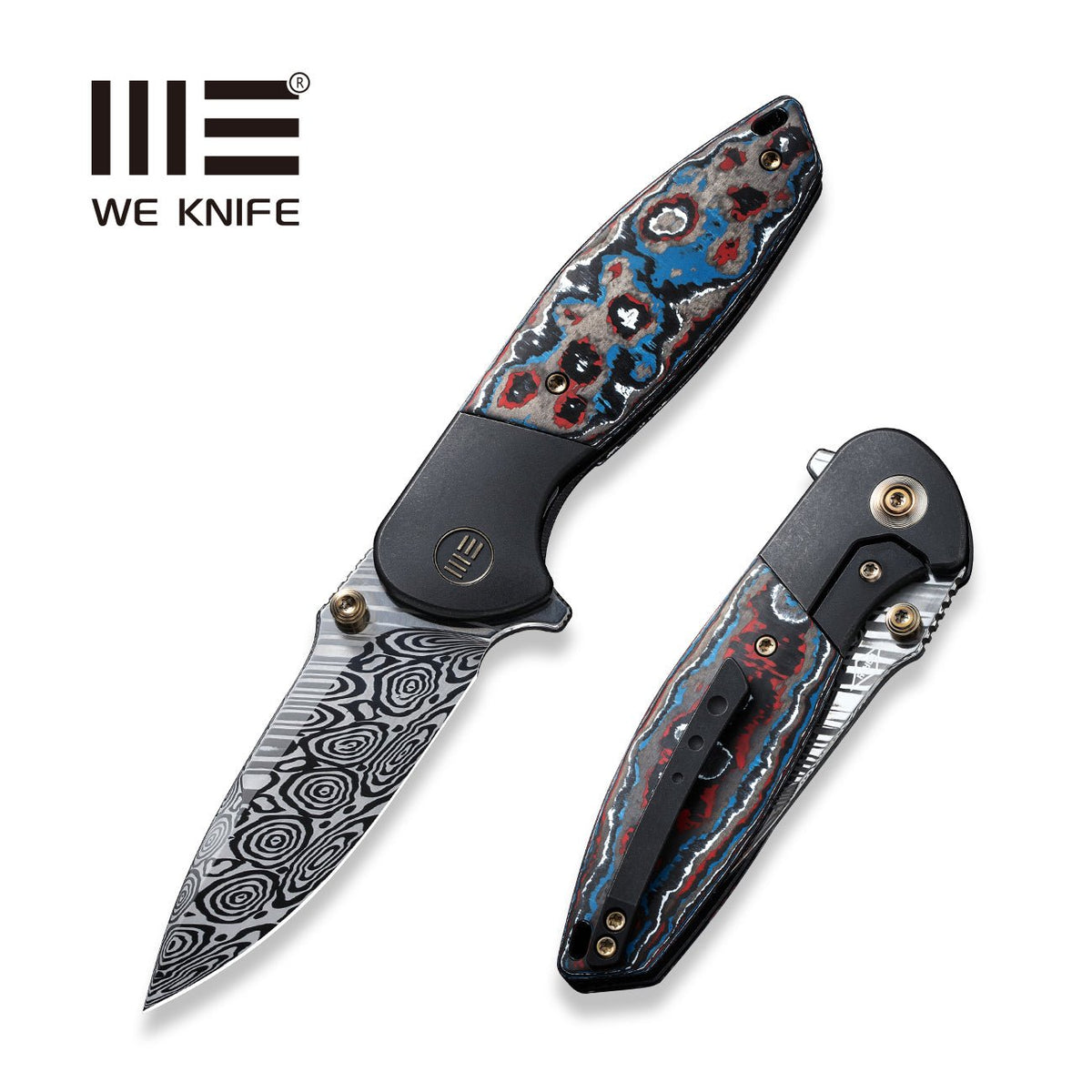 WEKNIFE Nitro Mini Flipper & Thumb Stud Knife Titanium & FatCarbon Fiber Handle (3.13" Damasteel Blade) WE22015-DS1