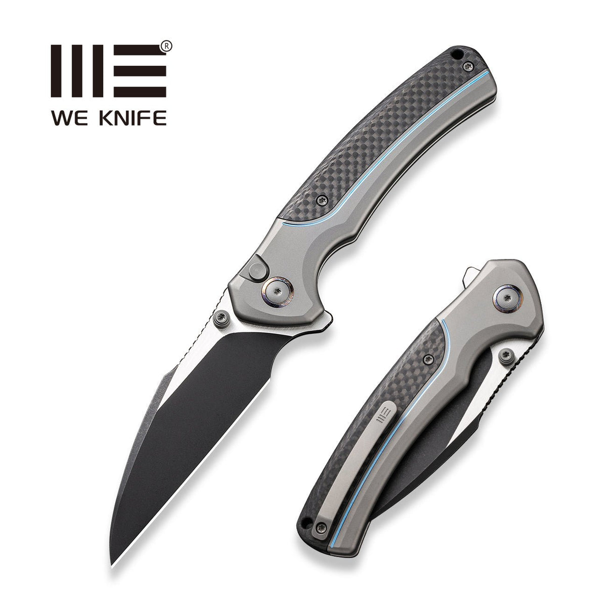 WEKNIFE Ziffius Flipper & Thumb Stud & Button Lock Knife Titanium & Carbon Fiber Handle (3.7" CPM 20CV Blade) WE22024A-1