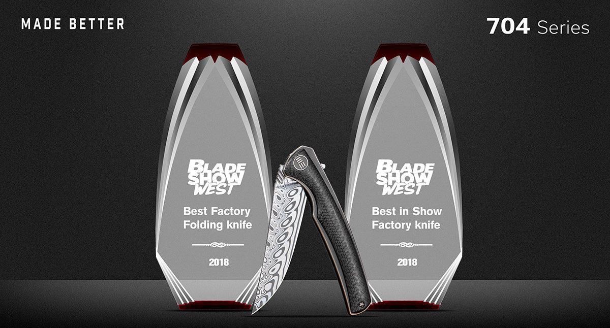 704 — BLADE SHOW WEST BEST FACTORY FOLDING KNIFE & BEST IN SHOW FACTORY KNIFE 2018 - We Knife
