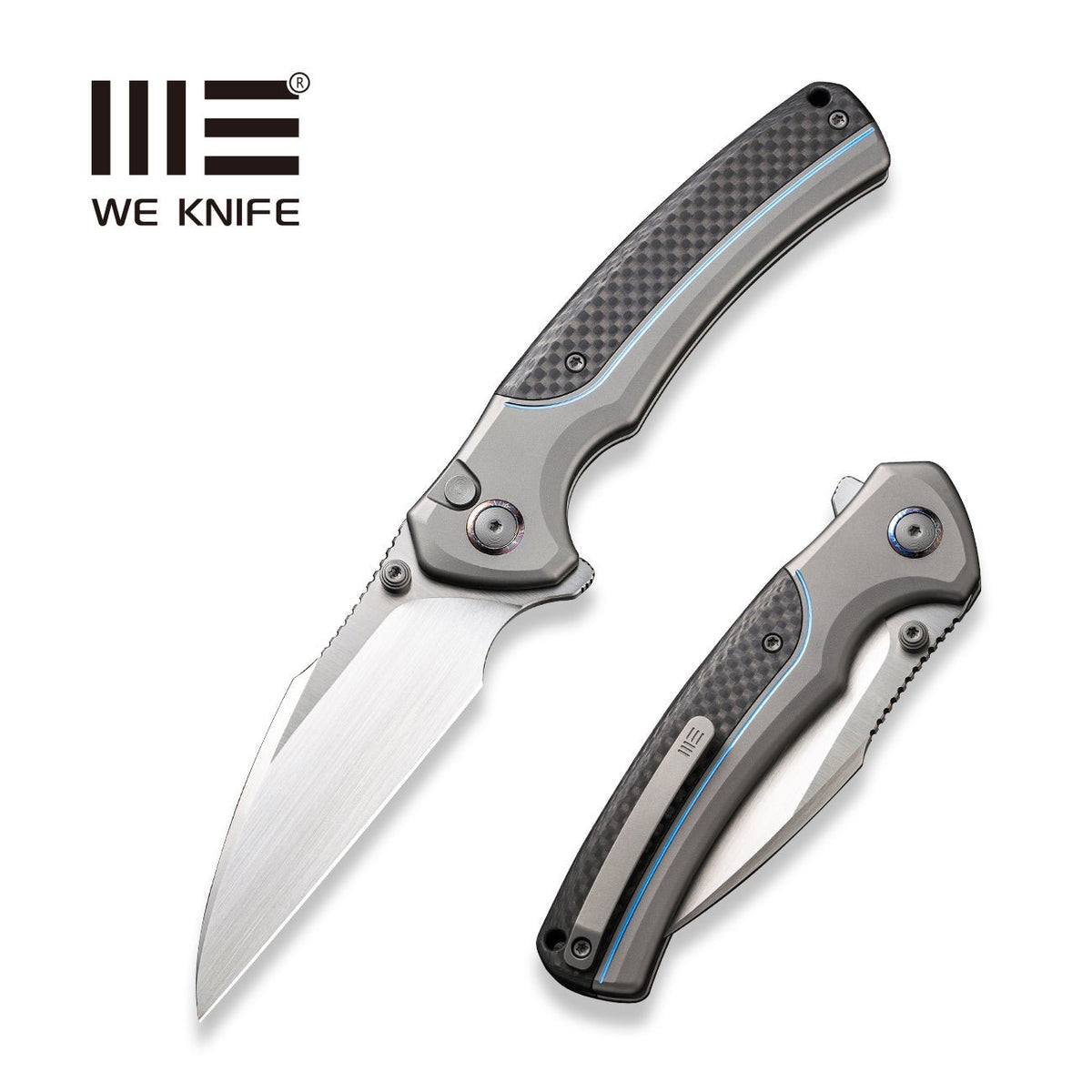 WEKNIFE Ziffius Flipper & Thumb Stud & Button Lock Knife Titanium & Carbon Fiber Handle (3.7" CPM 20CV Blade) WE22024A-2
