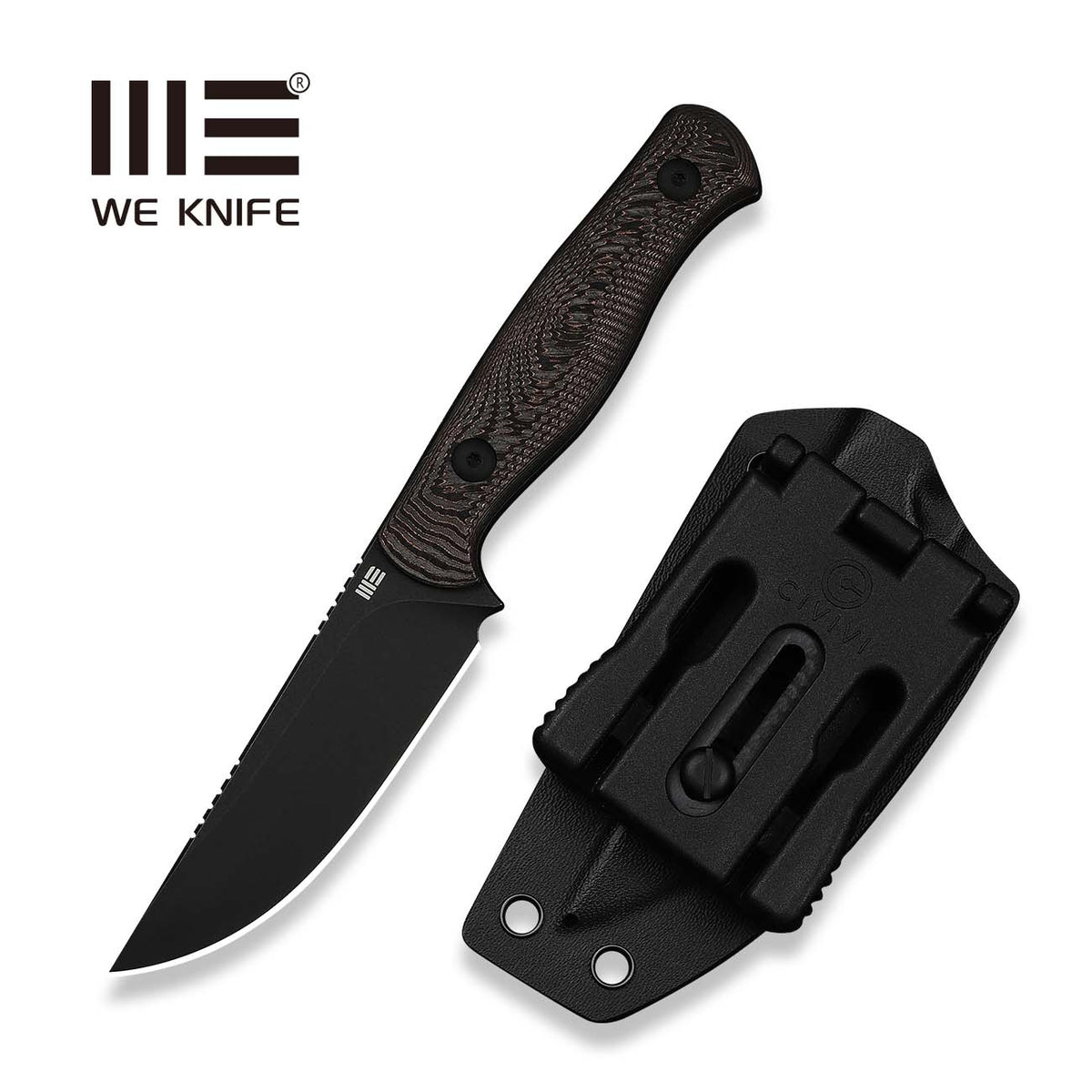 WEKNIFE Notchline Hunting Fixed Blade Knife Milled Copper Foil Carbon Fiber Handle (3.45" Black Stonewashed CPM S35VN Blade) WE25047-2, With 1PC Black Lanyard, Black Kydex Sheath & T-Clip