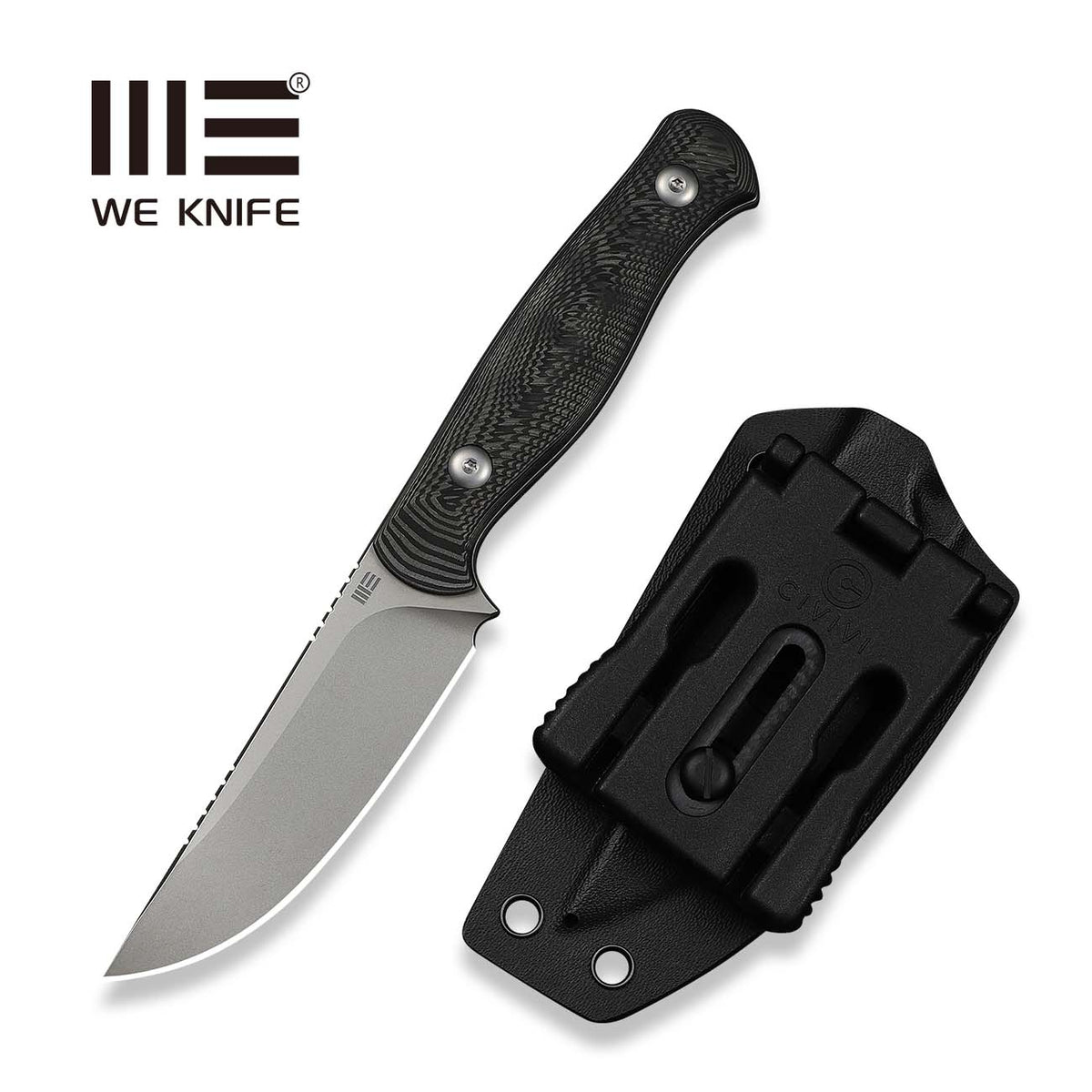 WEKNIFE Notchline Hunting Fixed Blade Milled Rose Carbon Fiber Handle (3.45" Stonewashed CPM S35VN Blade) WE25047-1, With 1PC Black Lanyard, Black Kydex Sheath & T-Clip